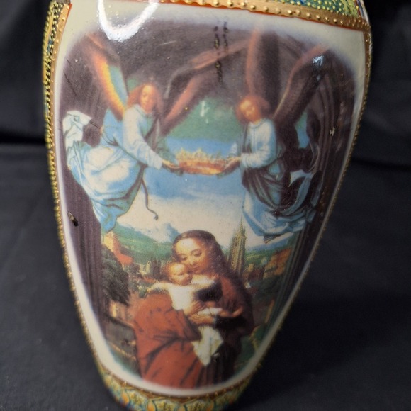 Vintage Satsuma Style Moriage Vase Madonna and Child Angels Gold Gilt Floral 8.5 - Picture 2 of 14